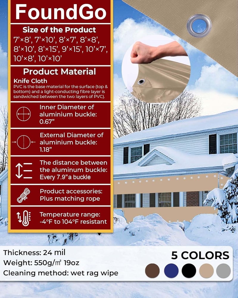 FoundGo 8'Hx8'W Outdoor Vinyl Curtains for Patio,19oz Clear Vinyl Patio Enclosure,Heavy Duty Clear Tarps Waterproof Vinyl Tarp with Grommets for Pergola, Porch,Gazebos,Balcony,-4℉ Cold Resistant - Image 4